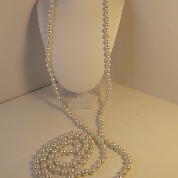 Long Hand Knotted Strand of Glass Faux Pearls - Picture 7 of 7